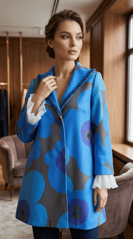 Palton cu imprimeu floral, decorat manual cu cristale si dantela - OK Lux. All rights reserved. - Jackets - 