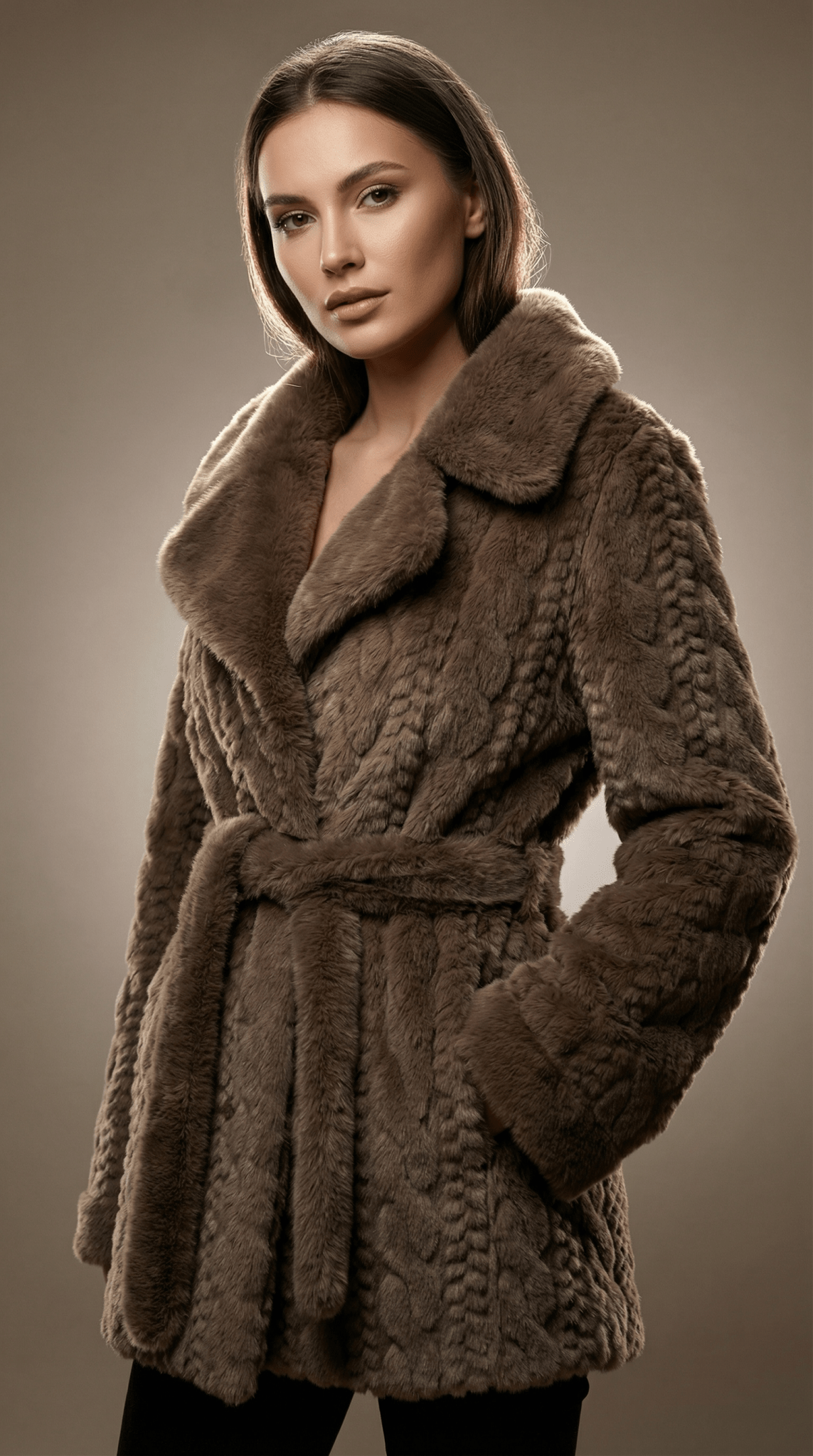 Palton din blana fina cu guler amplu si cordon - OK Lux. All rights reserved. - Jackets - 