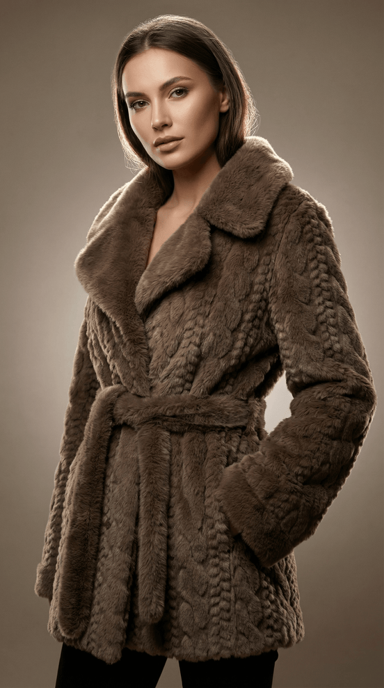 Palton din blana fina cu guler amplu si cordon - OK Lux. All rights reserved. - Jackets - 