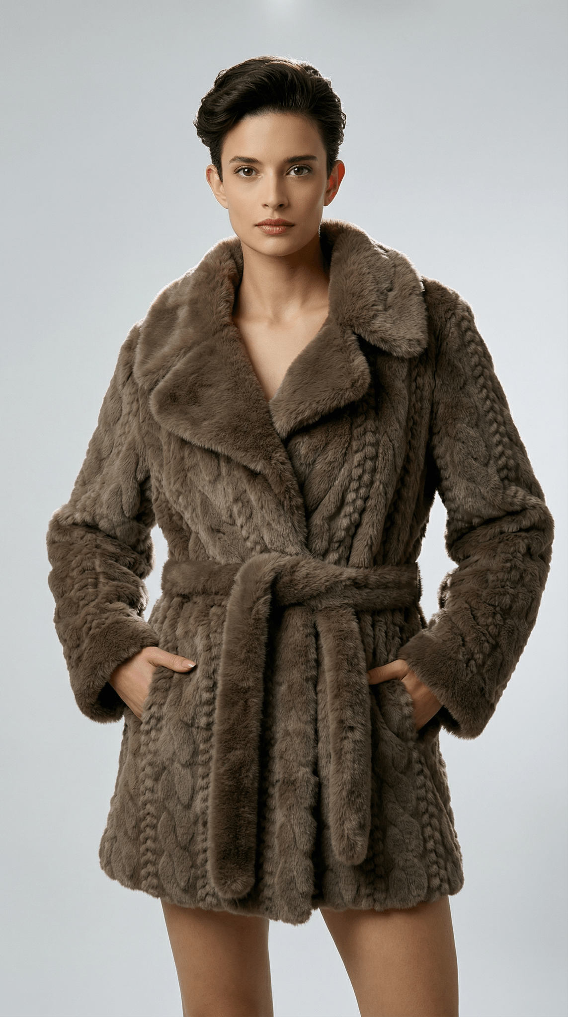 Palton din blana fina cu guler amplu si cordon - OK Lux. All rights reserved. - Jackets - 