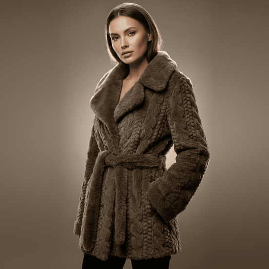 Palton din blana fina cu guler amplu si cordon - OK Lux. All rights reserved. - Jackets - 