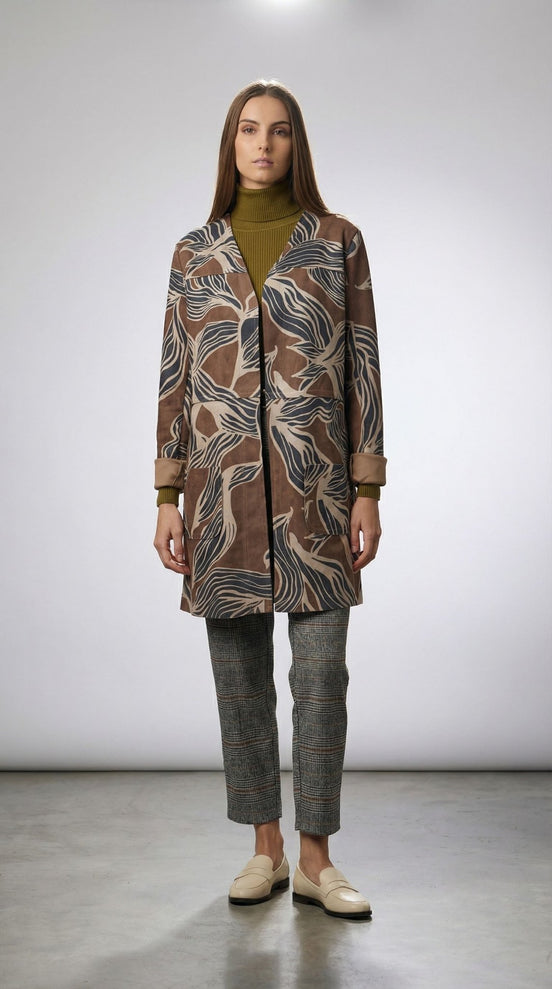 Palton elegant cu imprimeu artistic multicolor si croiala dreapta - OK Lux. All rights reserved. - Jackets - 