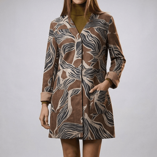 Palton elegant cu imprimeu artistic multicolor si croiala dreapta - OK Lux. All rights reserved. - Jackets - 