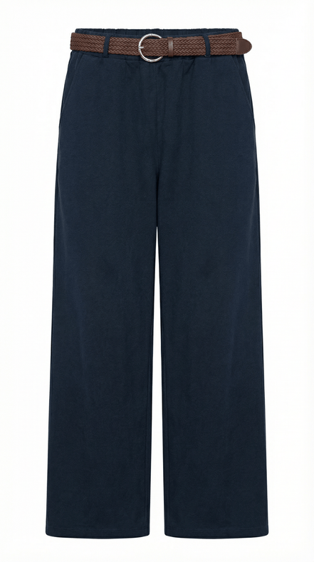 Pantaloni eleganti albastru inchis cu croiala larga si talie inalta - OK Lux. All rights reserved. - Trousers - 