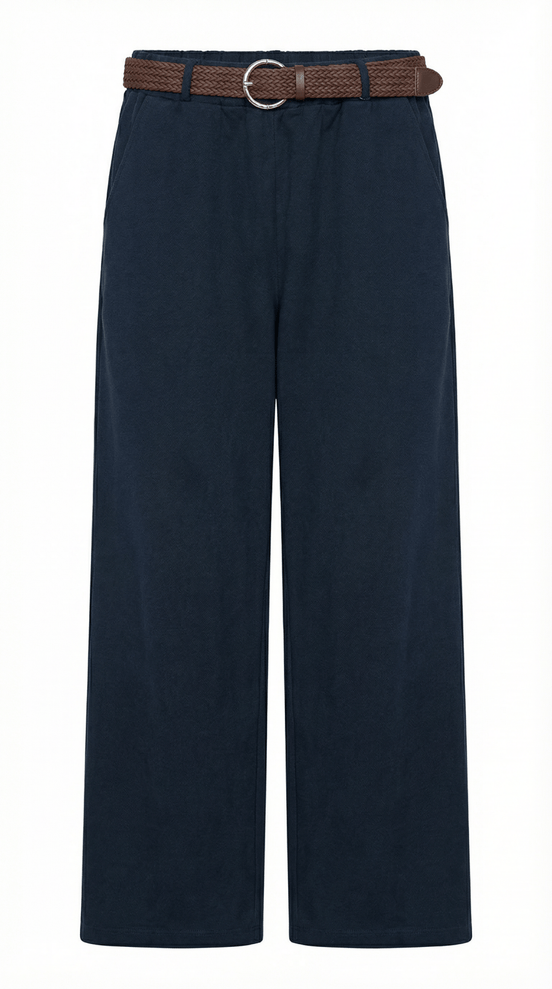 Pantaloni eleganti albastru inchis cu croiala larga si talie inalta - OK Lux. All rights reserved. - Trousers - 