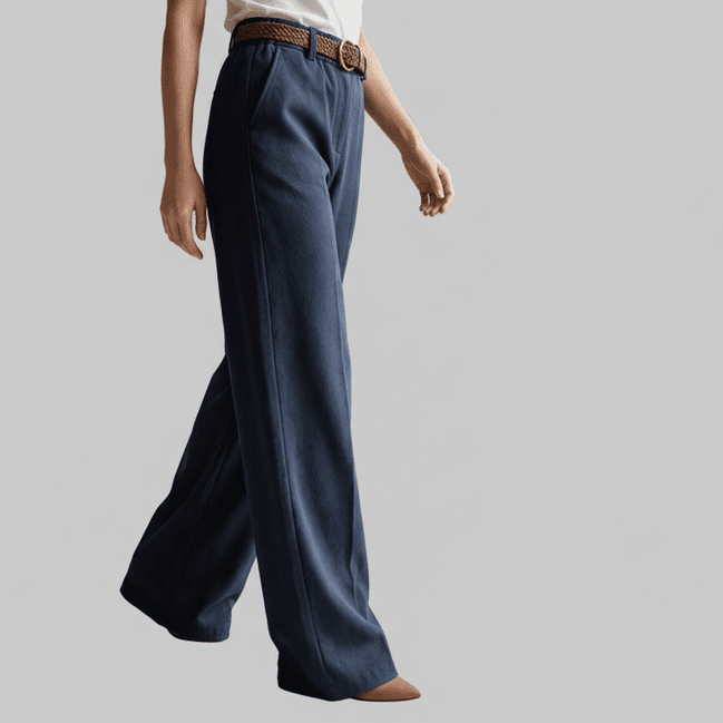 Pantaloni eleganti albastru inchis cu croiala larga si talie inalta - OK Lux. All rights reserved. - Trousers - 