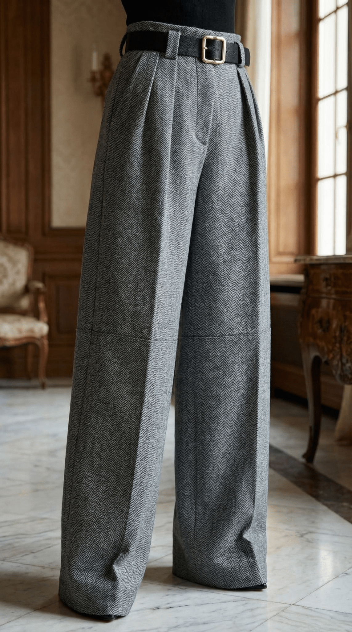 Pantaloni eleganti gri cu croiala larga si talie inalta - OK Lux. All rights reserved. - Pants - 