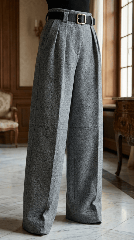 Pantaloni eleganti gri cu croiala larga si talie inalta - OK Lux. All rights reserved. - Pants - 