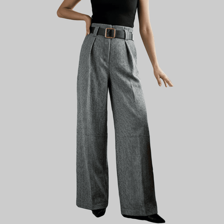 Pantaloni eleganti gri cu croiala larga si talie inalta - OK Lux. All rights reserved. - Pants - 