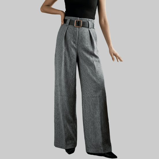 Pantaloni eleganti gri cu croiala larga si talie inalta - OK Lux. All rights reserved. - Pants - 