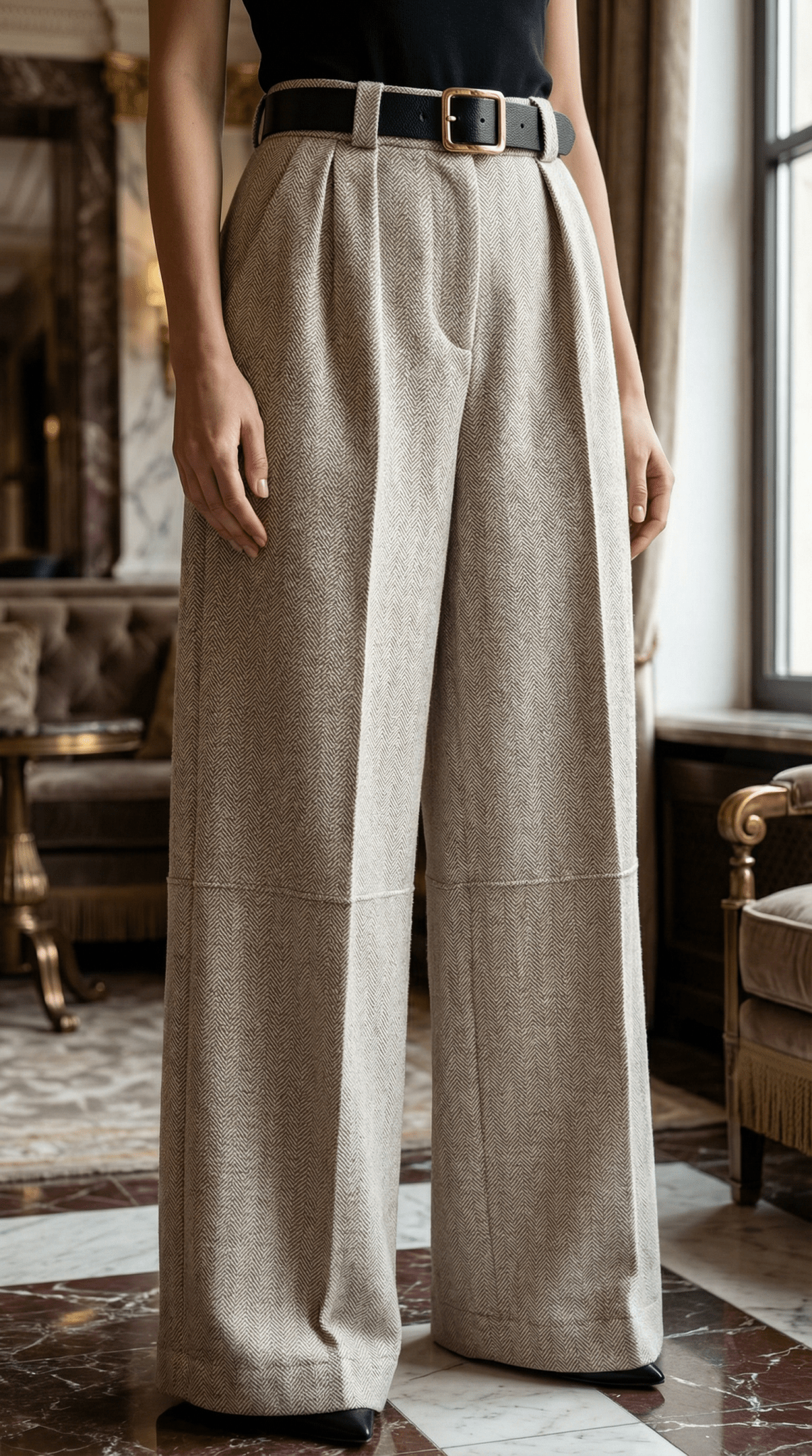 Pantaloni eleganti gri deschis cu croiala larga si talie inalta - OK Lux. All rights reserved. - Trousers - 