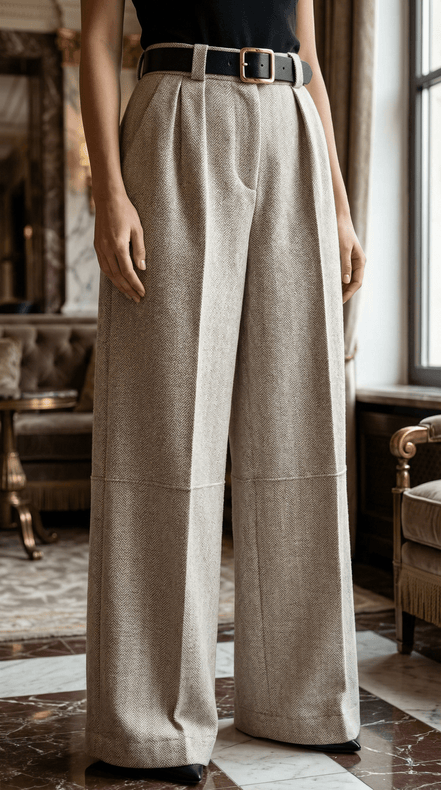 Pantaloni eleganti gri deschis cu croiala larga si talie inalta - OK Lux. All rights reserved. - Trousers - 