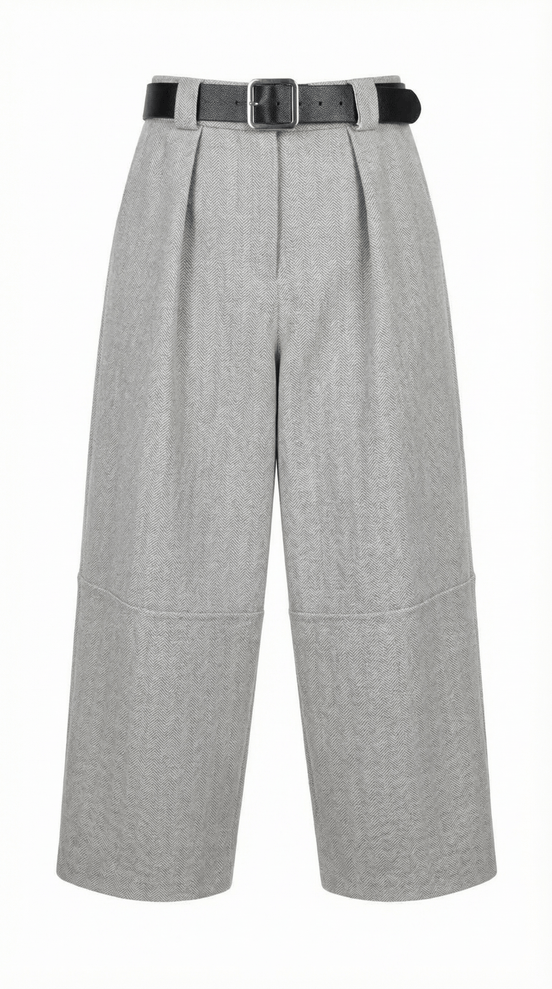 Pantaloni eleganti gri deschis cu croiala larga si talie inalta - OK Lux. All rights reserved. - Trousers - 