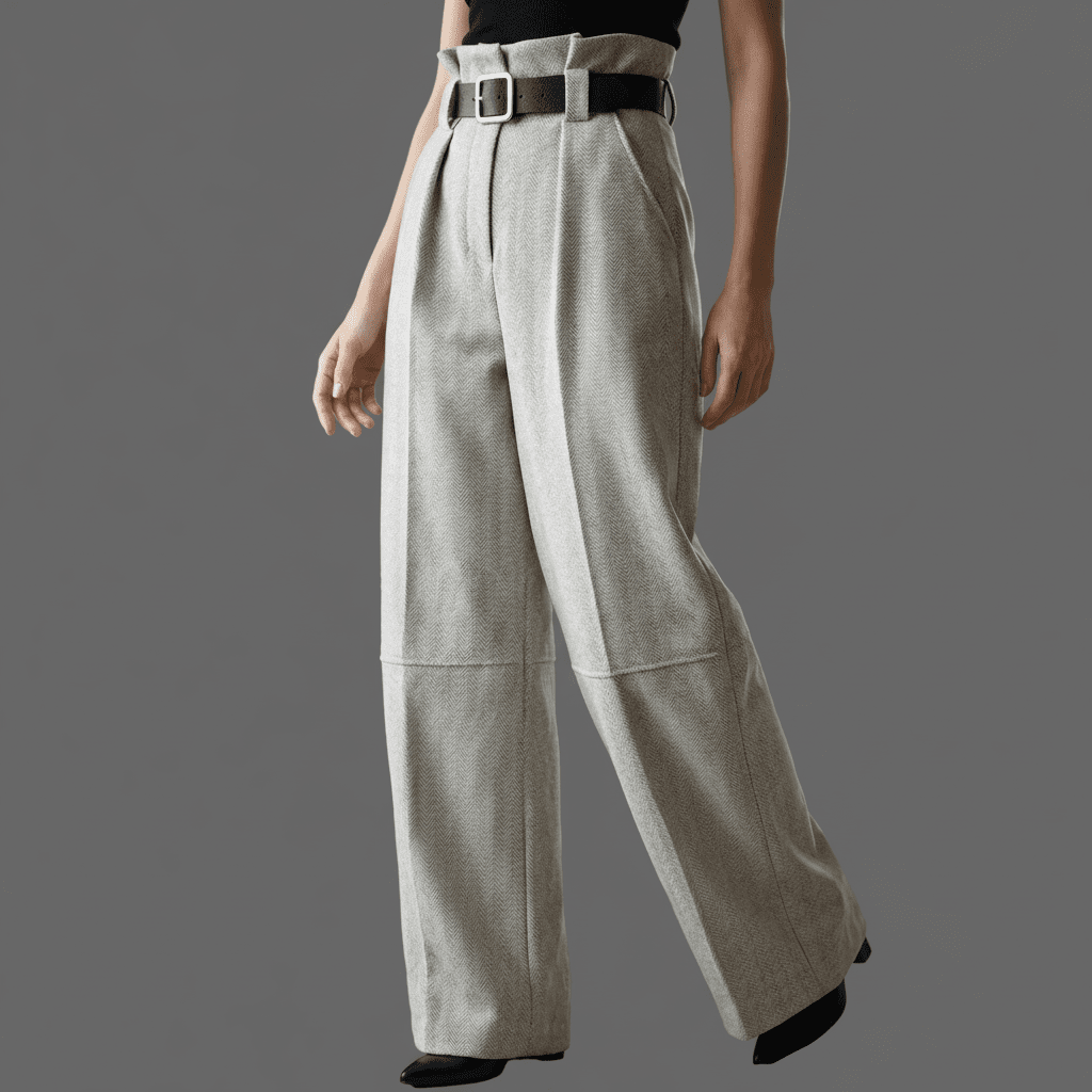 Pantaloni eleganti gri deschis cu croiala larga si talie inalta - OK Lux. All rights reserved. - Trousers - 