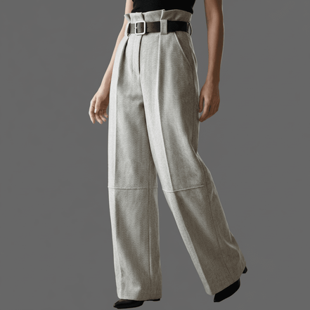 Pantaloni eleganti gri deschis cu croiala larga si talie inalta - OK Lux. All rights reserved. - Trousers - 