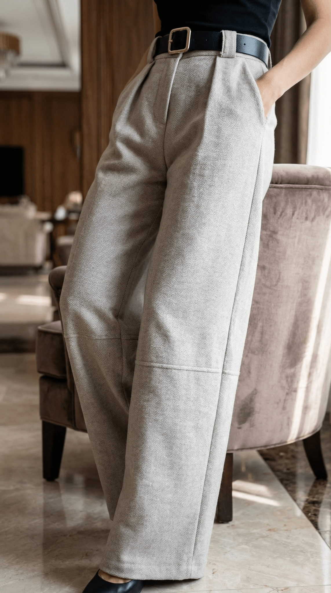 Pantaloni eleganti gri deschis cu croiala larga si talie inalta - OK Lux. All rights reserved. - Trousers - 