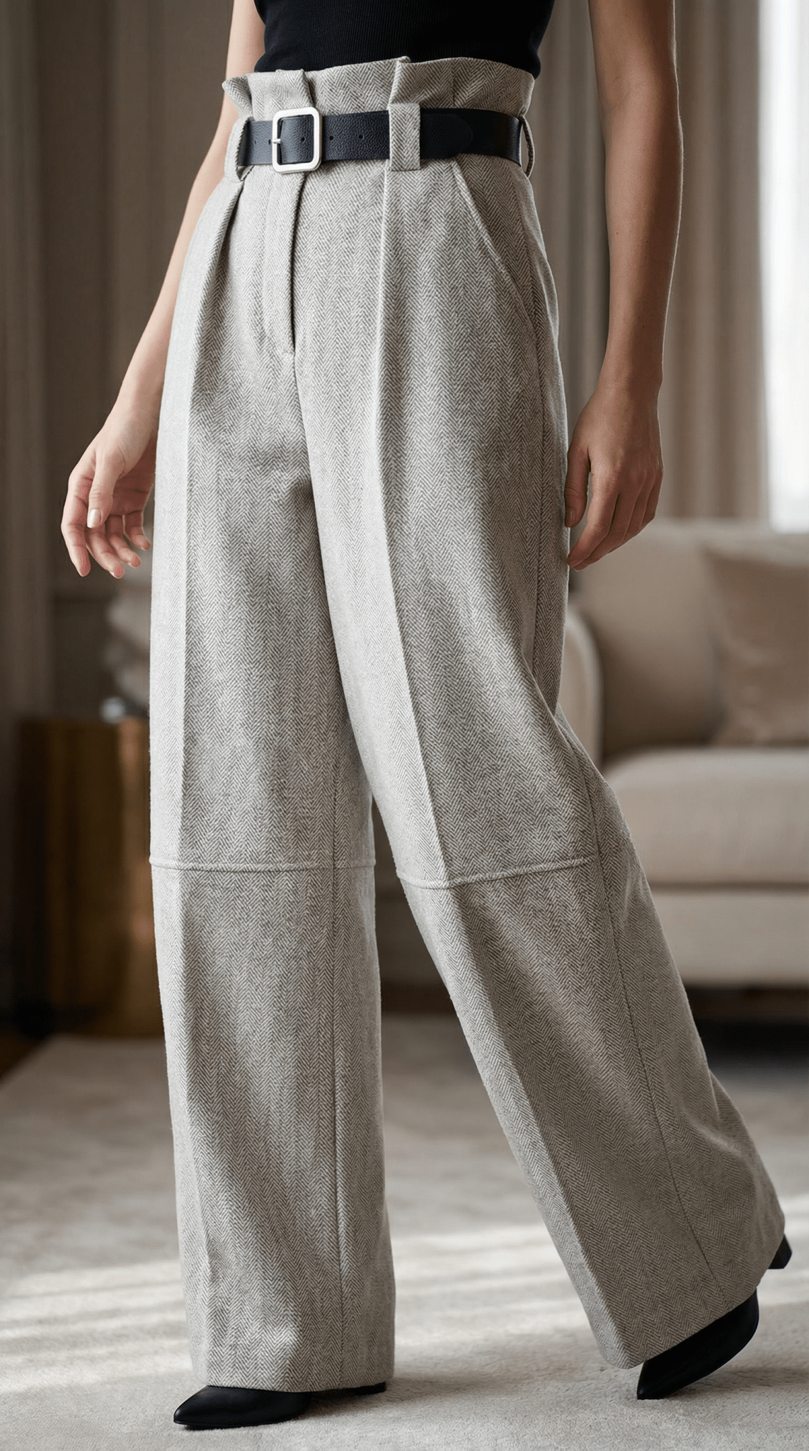 Pantaloni eleganti gri deschis cu croiala larga si talie inalta - OK Lux. All rights reserved. - Trousers - 