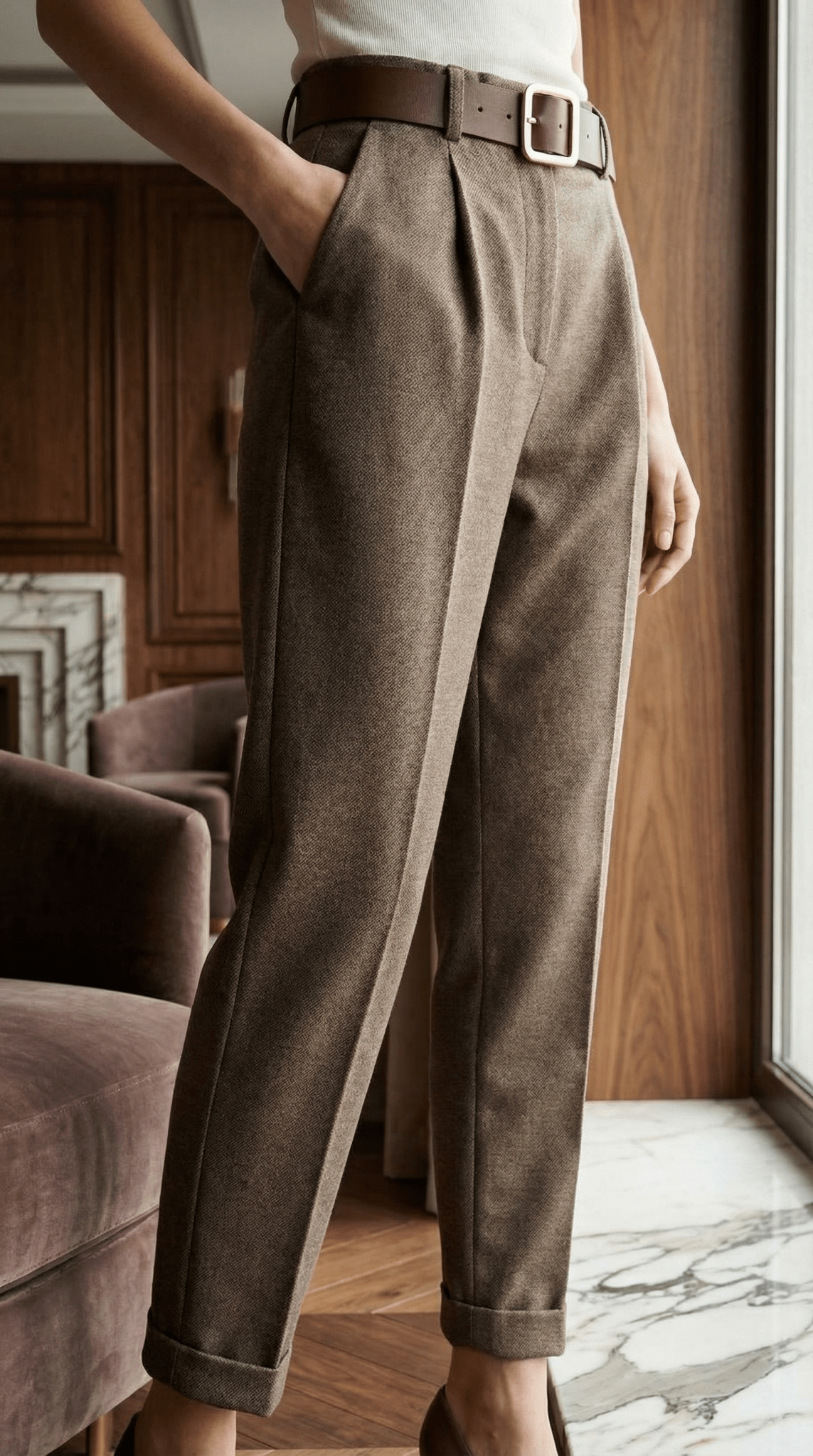 Pantaloni eleganti maro cald cu croiala dreapta si talie inalta - OK Lux. All rights reserved. - Trousers - 