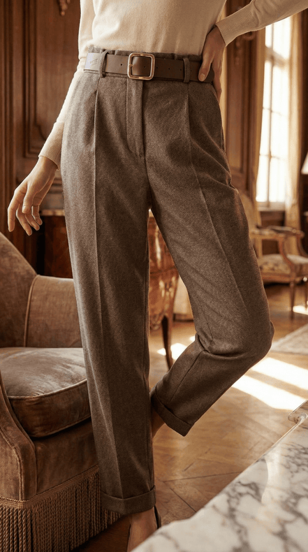 Pantaloni eleganti maro cald cu croiala dreapta si talie inalta - OK Lux. All rights reserved. - Trousers - 