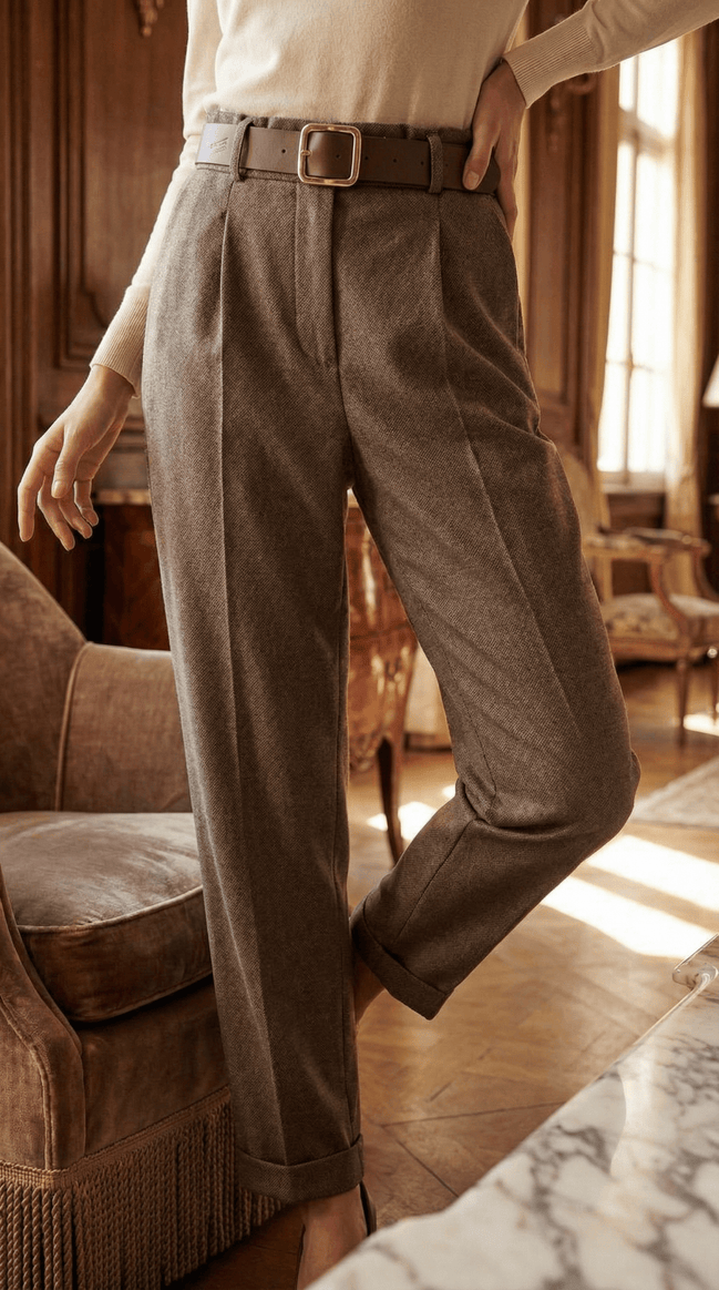 Pantaloni eleganti maro cald cu croiala dreapta si talie inalta - OK Lux. All rights reserved. - Trousers - 