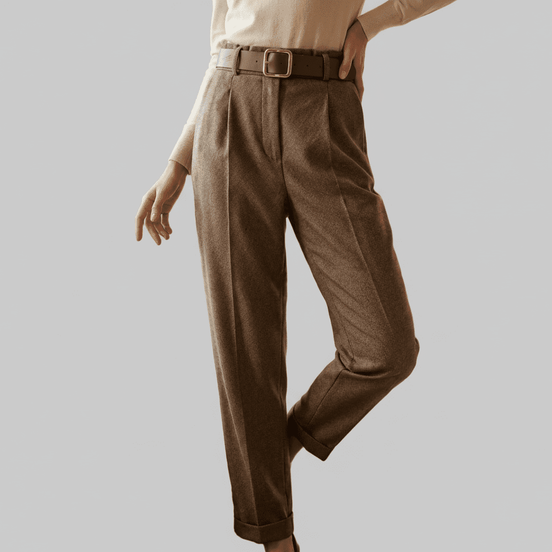 Pantaloni eleganti maro cald cu croiala dreapta si talie inalta - OK Lux. All rights reserved. - Trousers - 