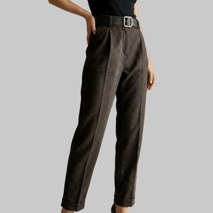 Pantaloni eleganti maro inchis cu croiala dreapta si talie inalta - OK Lux. All rights reserved. - Trousers - 