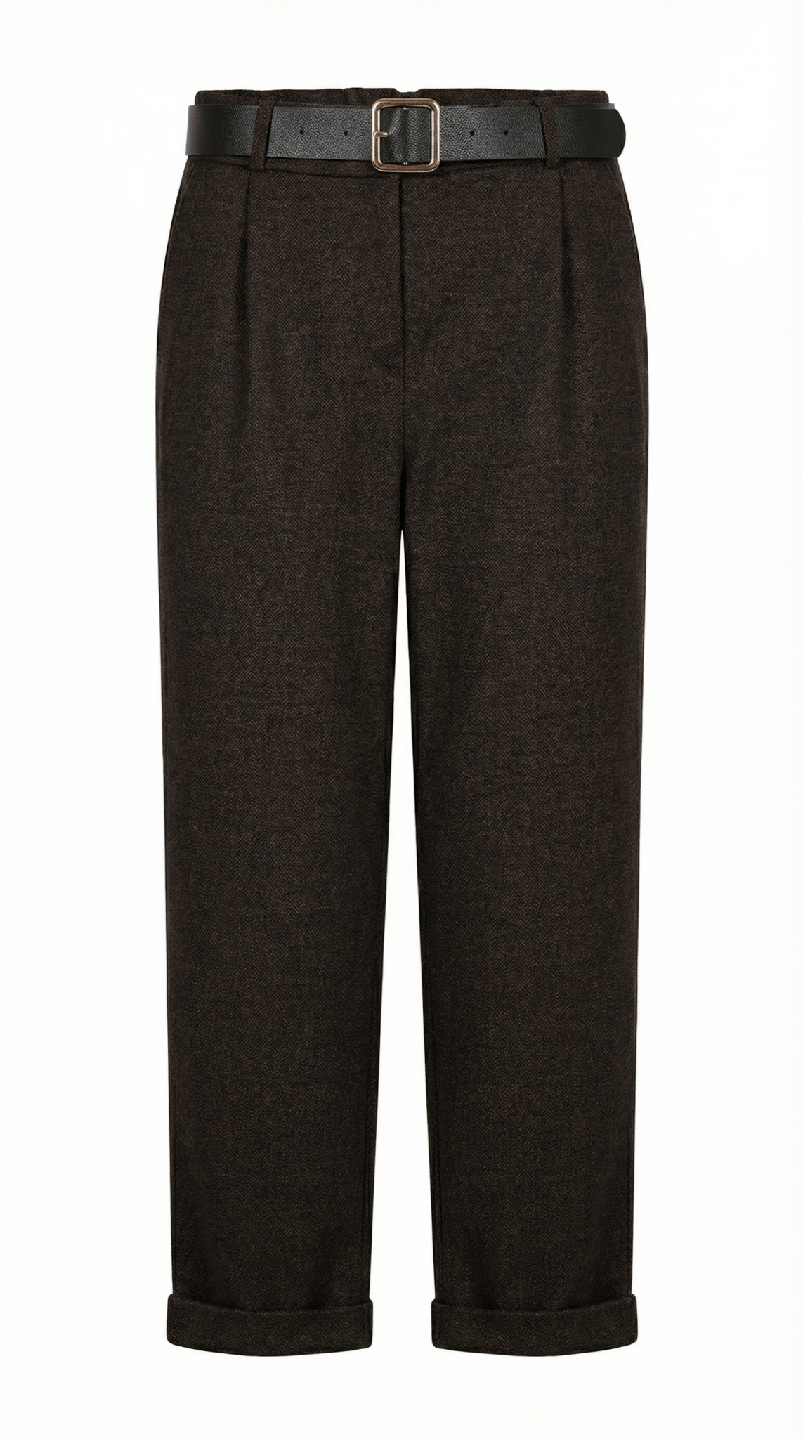 Pantaloni eleganti maro inchis cu croiala dreapta si talie inalta - OK Lux. All rights reserved. - Trousers - 