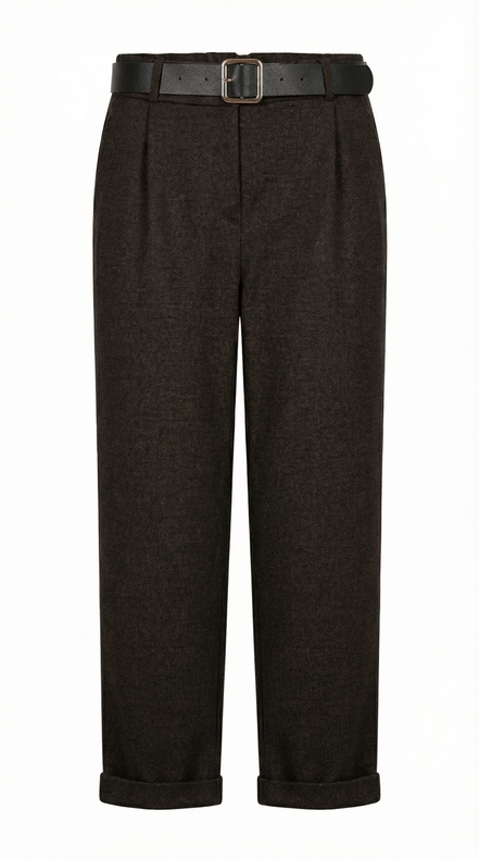 Pantaloni eleganti maro inchis cu croiala dreapta si talie inalta - OK Lux. All rights reserved. - Trousers - 