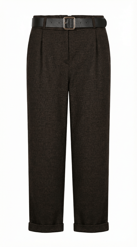 Pantaloni eleganti maro inchis cu croiala dreapta si talie inalta - OK Lux. All rights reserved. - Trousers - 
