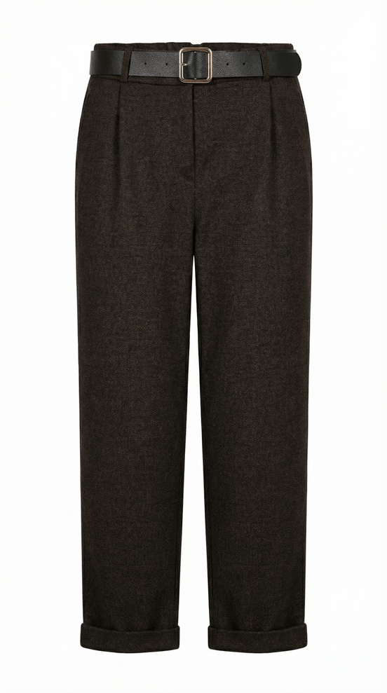 Pantaloni eleganti maro inchis cu croiala dreapta si talie inalta - OK Lux. All rights reserved. - Trousers - 