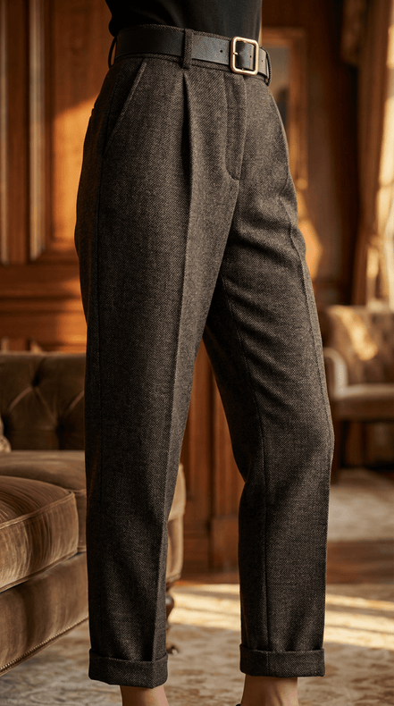 Pantaloni eleganti maro inchis cu croiala dreapta si talie inalta - OK Lux. All rights reserved. - Trousers - 