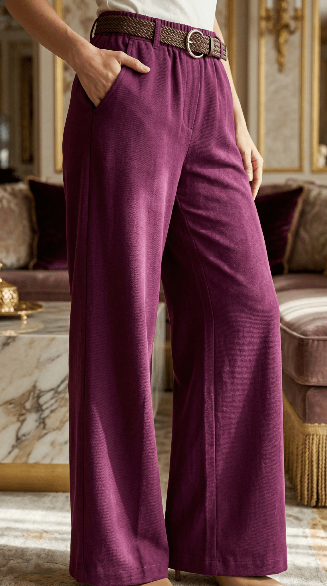 Pantaloni eleganti mov intens cu croiala larga si talie inalta - OK Lux. All rights reserved. - Trousers - 