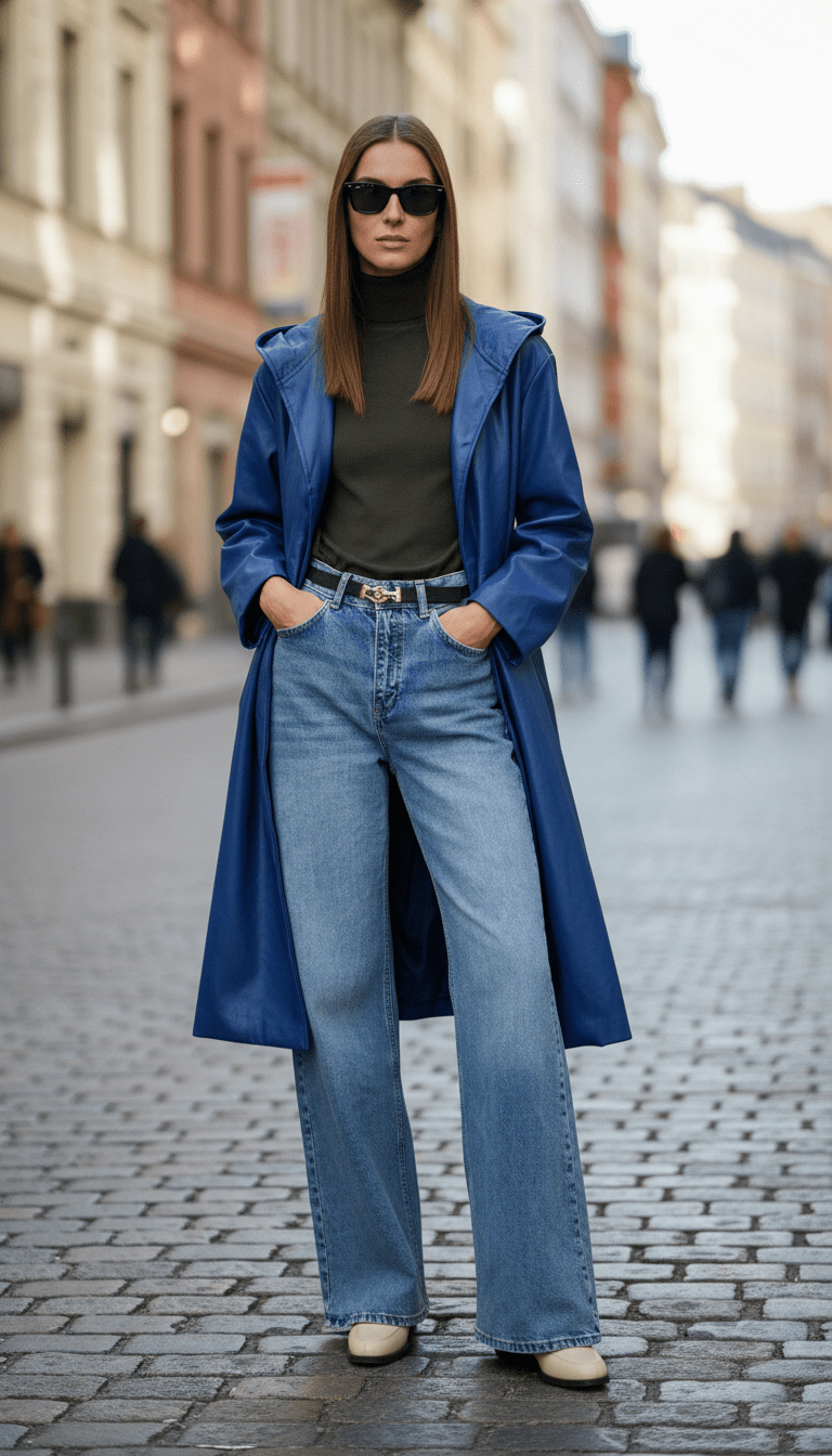 Pardesiu eco piele albastru cu glugă - OK Lux. All rights reserved. - Cardigans - BLUE - 