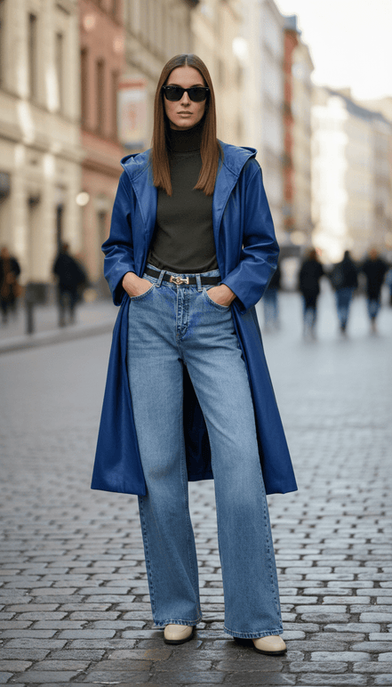 Pardesiu eco piele albastru cu glugă - OK Lux. All rights reserved. - Cardigans - BLUE - 