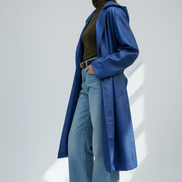 Pardesiu eco piele albastru cu glugă - OK Lux. All rights reserved. - Cardigans - BLUE - 