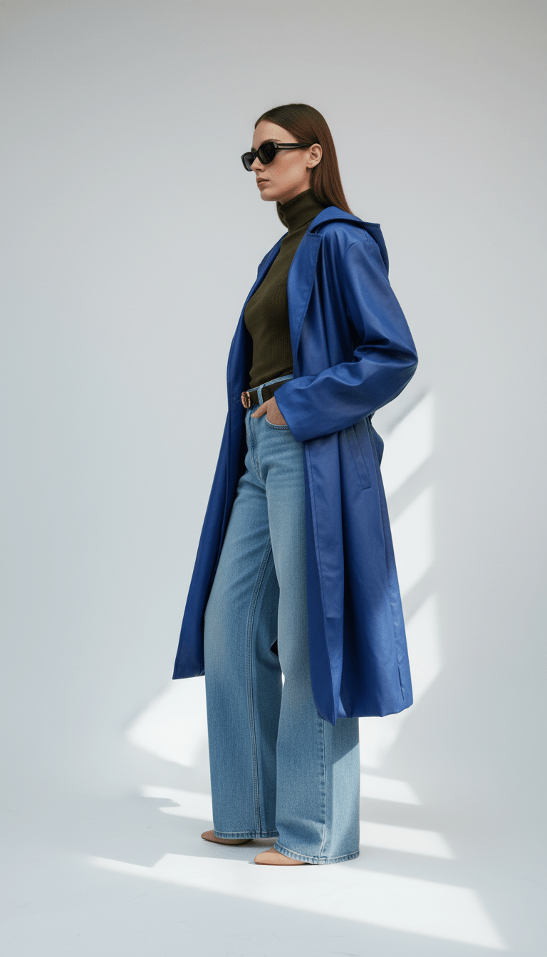 Pardesiu eco piele albastru cu glugă - OK Lux. All rights reserved. - Cardigans - BLUE - 