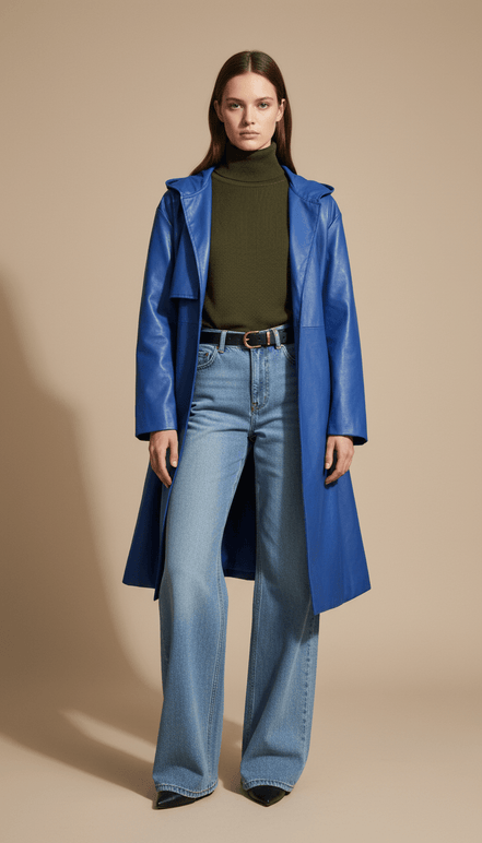 Pardesiu eco piele albastru cu glugă - OK Lux. All rights reserved. - Cardigans - BLUE - 