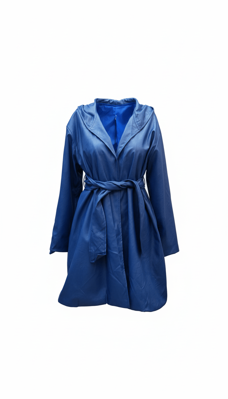 Pardesiu eco piele albastru cu glugă - OK Lux. All rights reserved. - Cardigans - BLUE - 