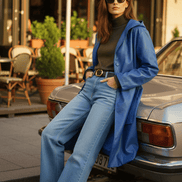 Pardesiu eco piele albastru cu glugă - OK Lux. All rights reserved. - Cardigans - BLUE - 