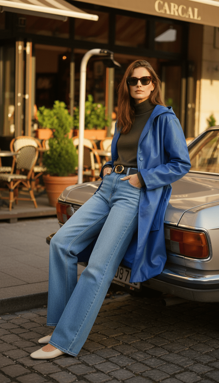 Pardesiu eco piele albastru cu glugă - OK Lux. All rights reserved. - Cardigans - BLUE - 