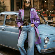 Pardesiu mov fluid cu imprimeu floral - OK Lux. All rights reserved. - Cardigans - 