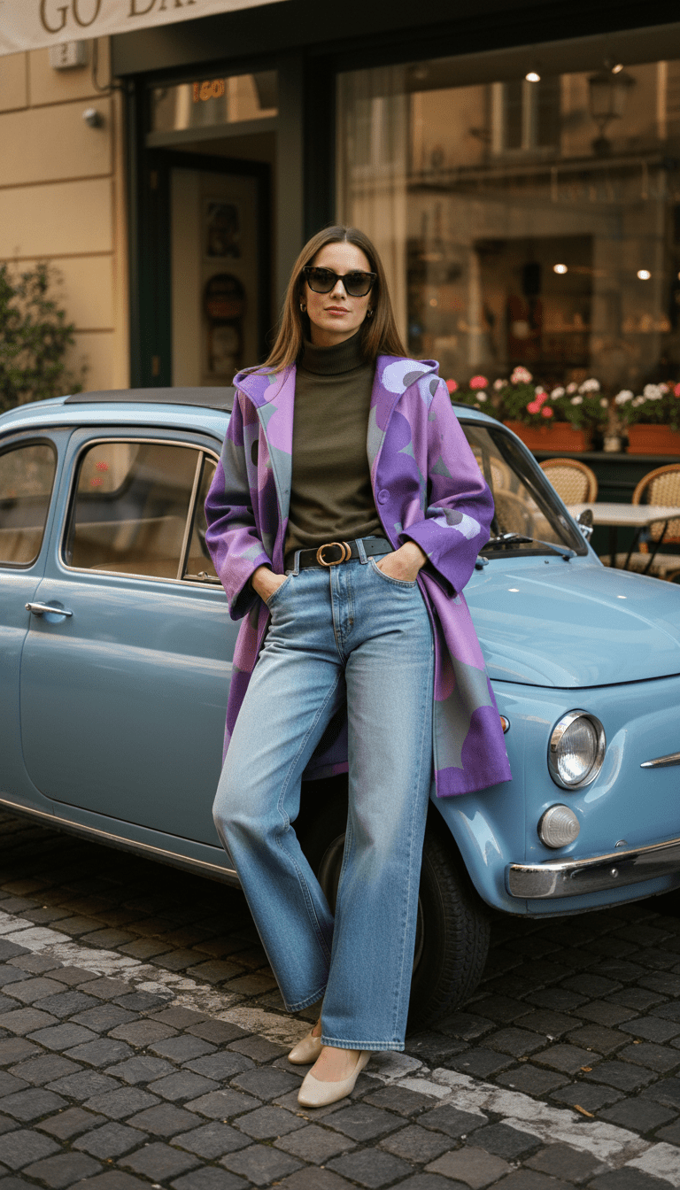 Pardesiu mov fluid cu imprimeu floral - OK Lux. All rights reserved. - Cardigans - 