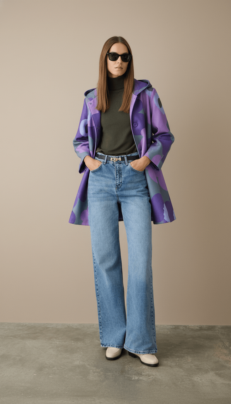 Pardesiu mov fluid cu imprimeu floral - OK Lux. All rights reserved. - Cardigans - 