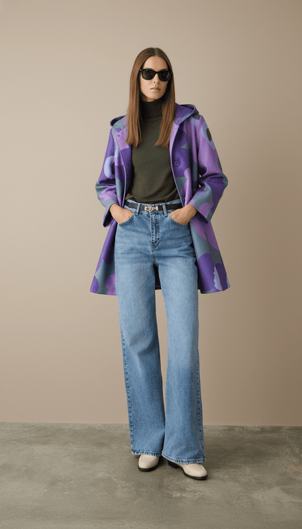 Pardesiu mov fluid cu imprimeu floral - OK Lux. All rights reserved. - Cardigans - 