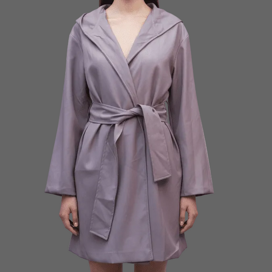 Pardesiu roz pudră cu cordon din piele ecologica - OK Lux. All rights reserved. - Cardigans - POWDER PINK - 