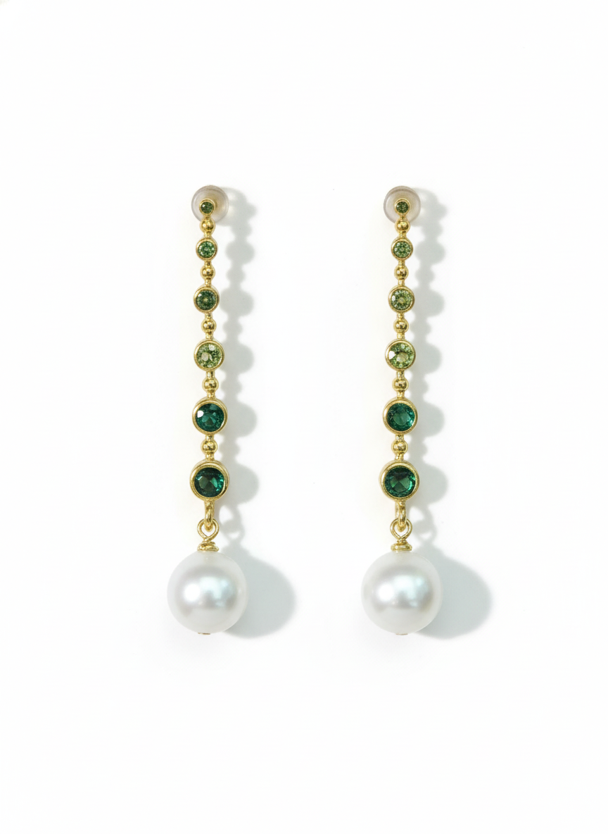Cercei Pearl Emerald – Aur 24K