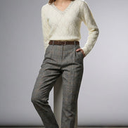 Pulover Crem Tricotat cu Model Romburi și Perle la Decolteu - OK Lux. All rights reserved. - Blouses - 