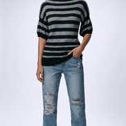 Pulover in dungi alb - negru din vascoza - OK Lux. All rights reserved. - Blouses - 