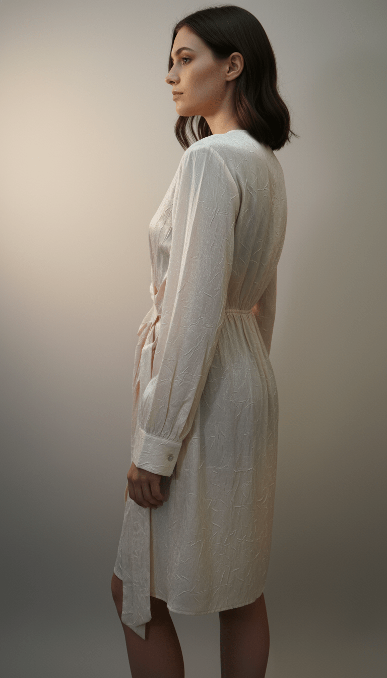 Rochie cu Decolteu în V, Elastic în Talie, Cordon și Mâneci Trei Sferturi - OK Lux. All rights reserved. - Dresses -