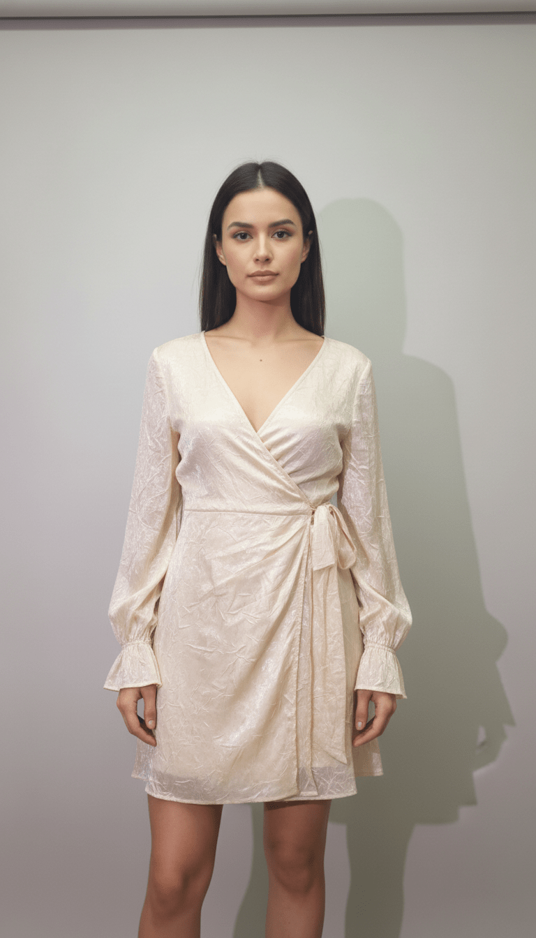 Rochie cu Decolteu în V, Elastic în Talie, Cordon și Mâneci Trei Sferturi - OK Lux. All rights reserved. - Dresses -